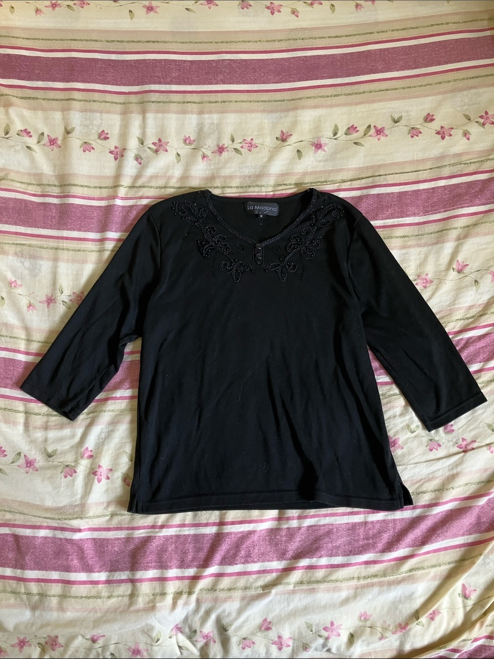 embellished black 3/4 sleeve top